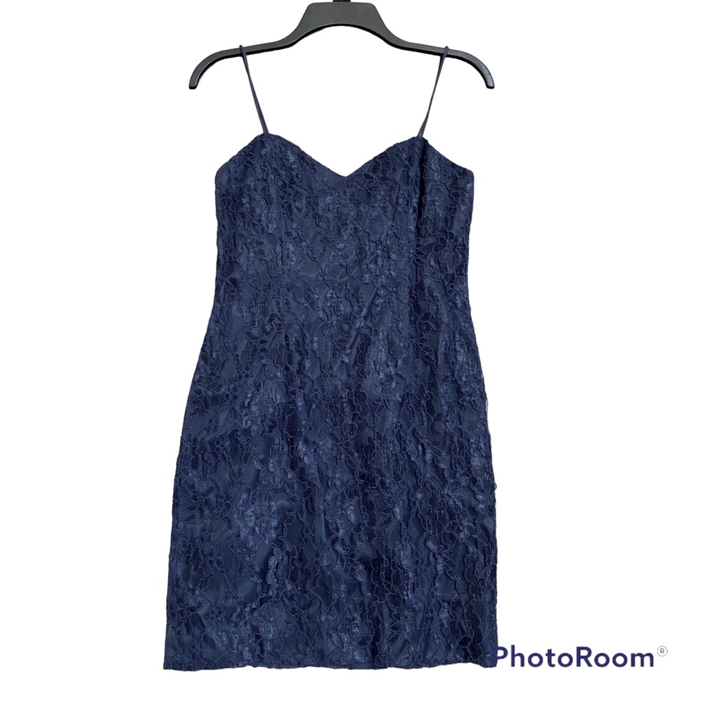 Ann Taylor Lace Overlay Dress Navy Blue Size 6 Sleeveless